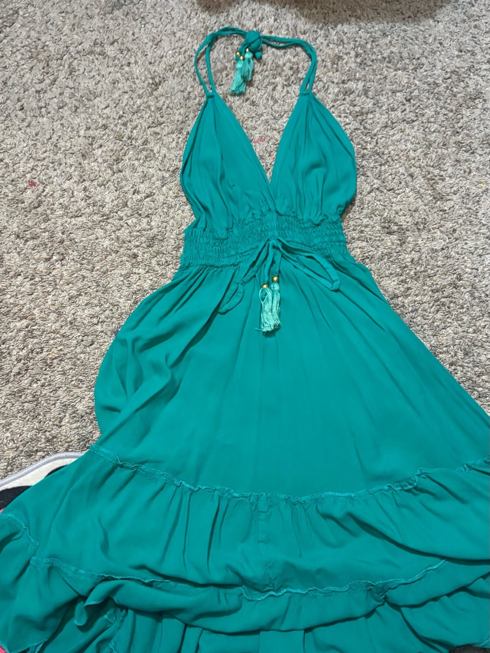 Teal Halter Maxi Dress with Tassel Detail